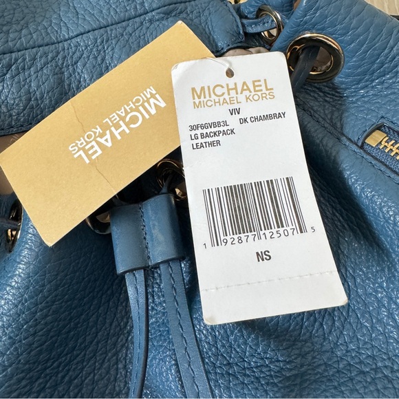 Michael Kors Blue Leather Viv Large Backpack - Picture 11 of 15
